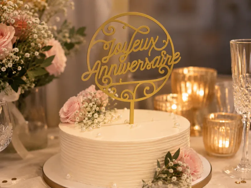 Cake Topper « Joyeux Anniversaire » – Elegante 3D-Dekoration