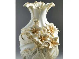 Ivory Frilled Vase with Plumeria