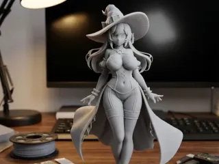sexy anime style witch with big breasts