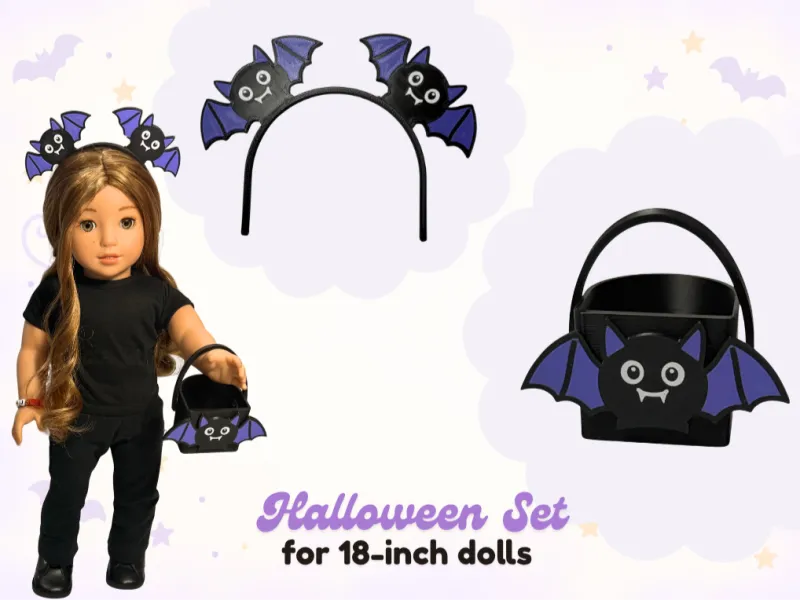 Bat Headband & Treat Bucket for 18-inch Dolls 🦇