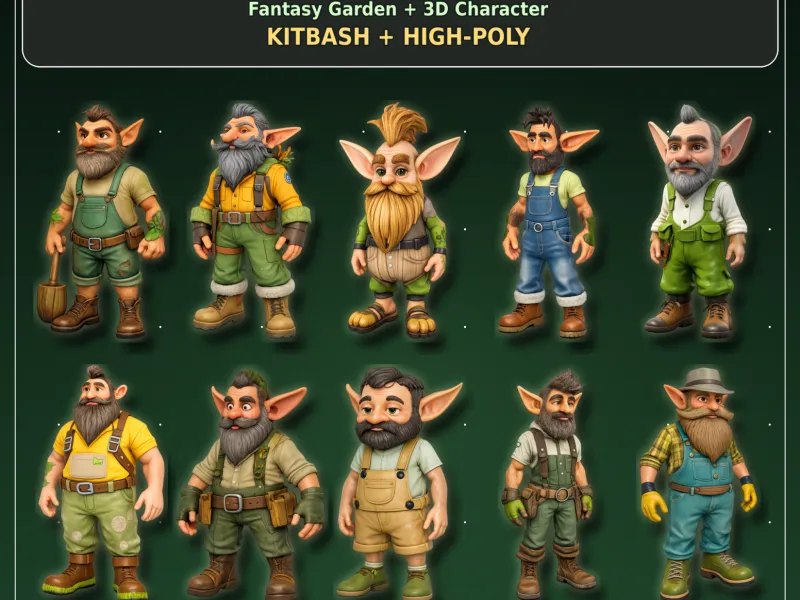 Garden Gnome Character Pack – Fantasy Garden Worker Kitbash