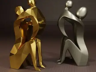 Low Poly Muttertagsskulptur - Mutter und Kind
