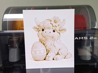 Fluffy Highland Cow with Easter Egg – Spring Decor