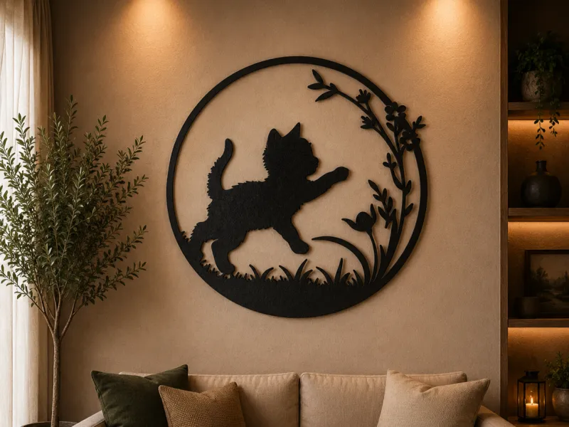 Playful Kitten Floral 2D Wall Art