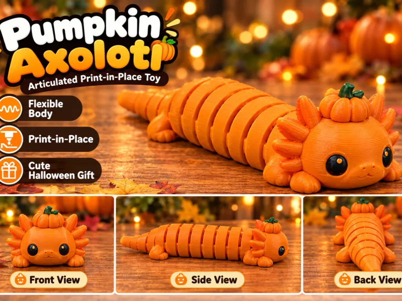 Ajolote Calabaza – Juguete Articulado Impreso en una Sola Pieza