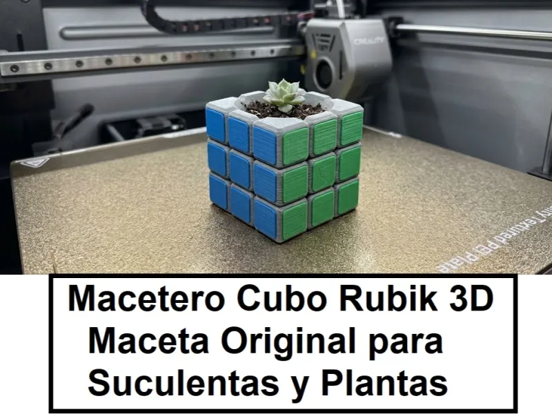 Macetero Cubo Rubik 3D - Maceta para Suculentas y Plantas
