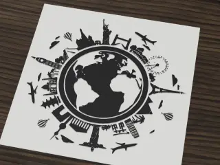 World travel landmarks globe silhouette
