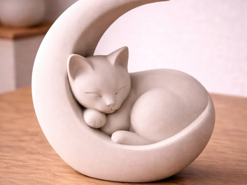 眠る猫の彫刻