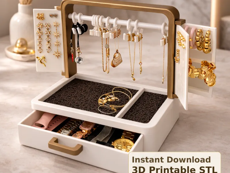 Jewelry organizer STL, necklace earring stand with drawer