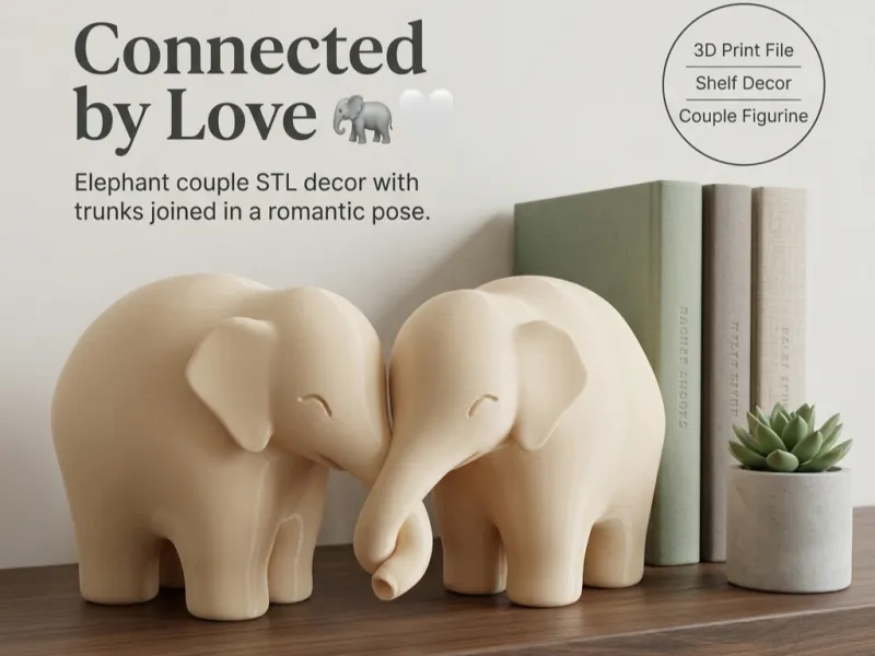Coppia di Elefanti che si Tengono per la Proboscide – Scultura Romantica dell'Amore