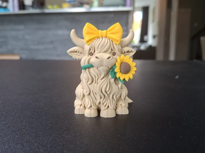 Schattige Hooglandkoe met Zonnebloem