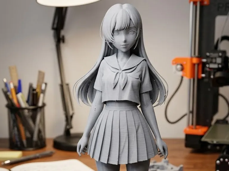 anime school girl with long hair