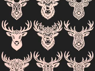 Decorative Deer Head SVG Bundle | 9 Antler Designs | CNC