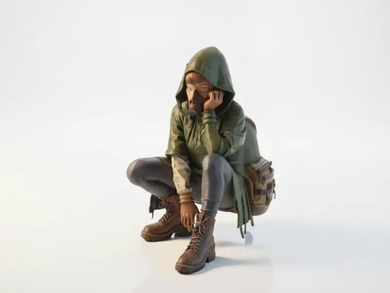 Statua femminile 3D stampabile di figura incappucciata con maschera