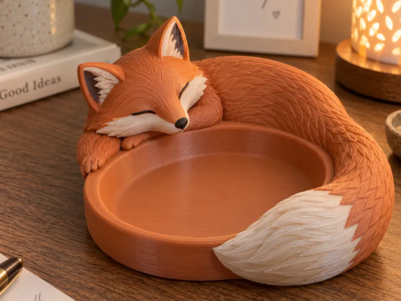 Bandeja para joyas con zorro durmiendo - Recoge objetos de zorro acurrucado