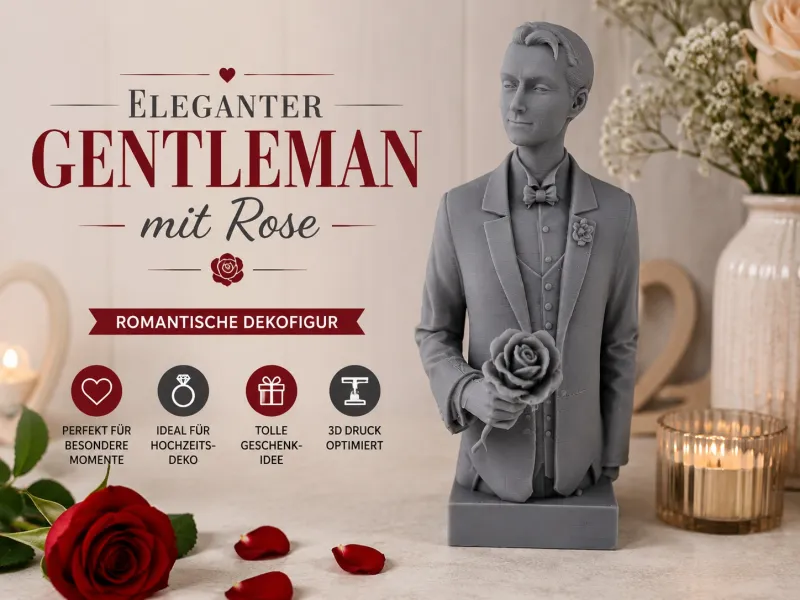 Eleganter Gentleman mit Rose – Romantische Dekofigur