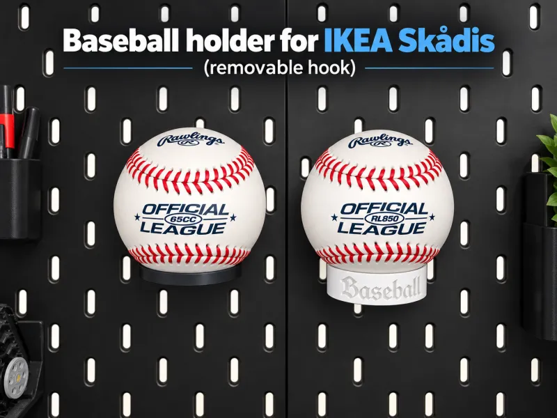 Baseball holder for Ikea skadis removable hook
