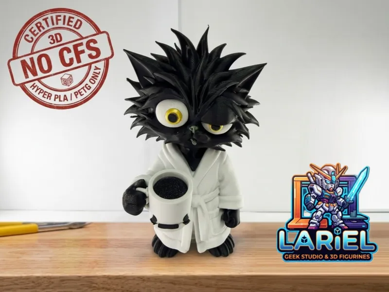 Morning Cat in Bathrobe with Coffee MultiParts - 3MF -No CFS