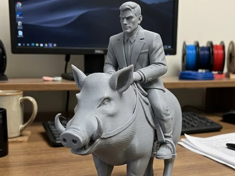 Contador en su camino al trabajo, montando un cerdo