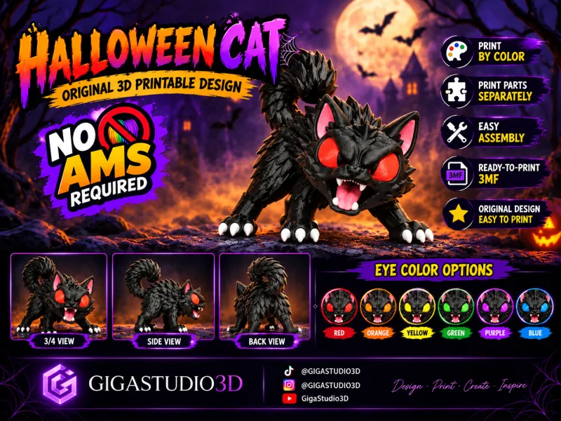 🎃🐈‍⬛ GATO DE HALLOWEEN – IMPRESIÓN 3D MULTIPARTE 🐈‍⬛🎃