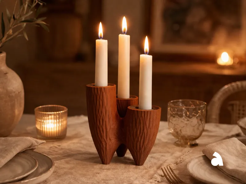 Soporte de madera tallada (Vela y velita)