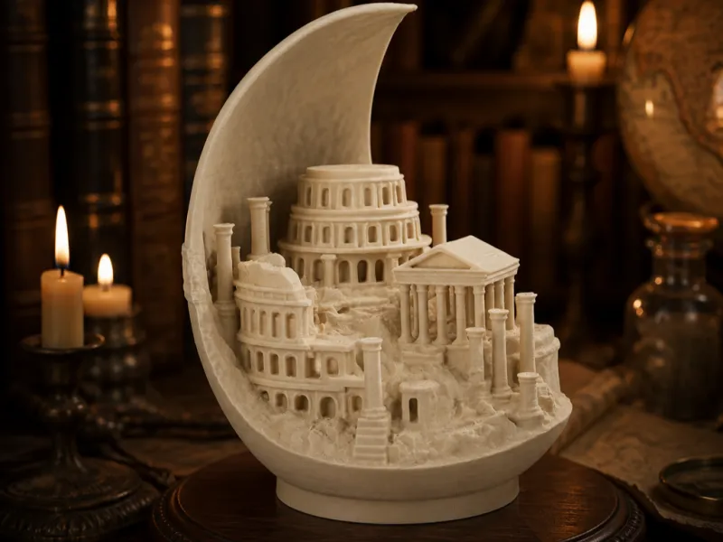 Scultura a Luna Crescente con Rovine Romane