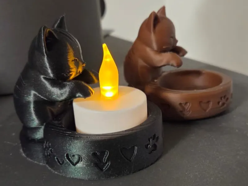 猫型LEDティーライトホルダー – 装飾用キャンドルスタンド