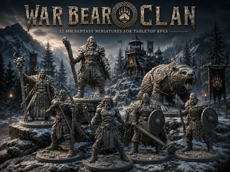 War Bear Clan – 32mm Fantasy RPG Miniatures