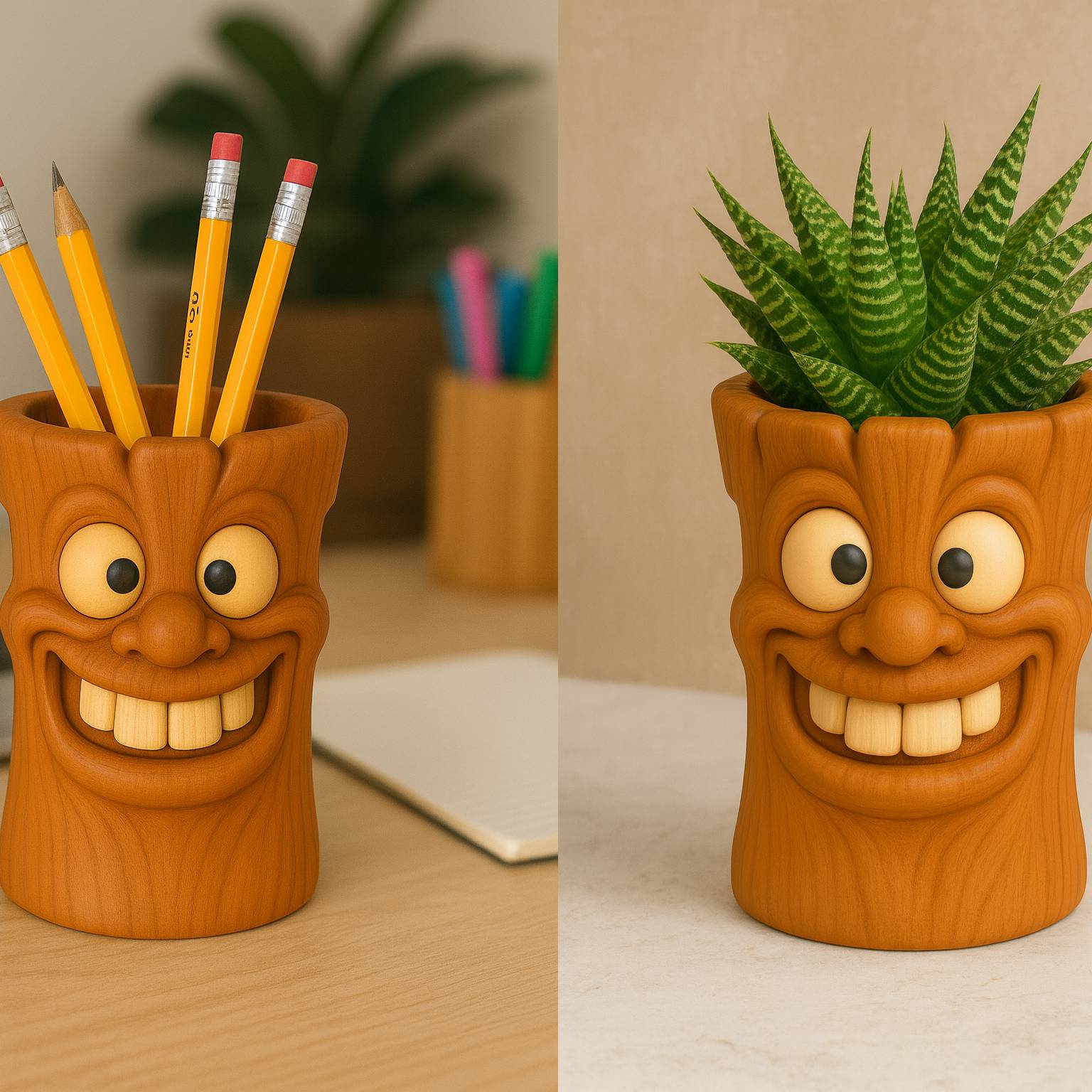 Home print settings: Goofy faced Pencil holder potted plant.3mf