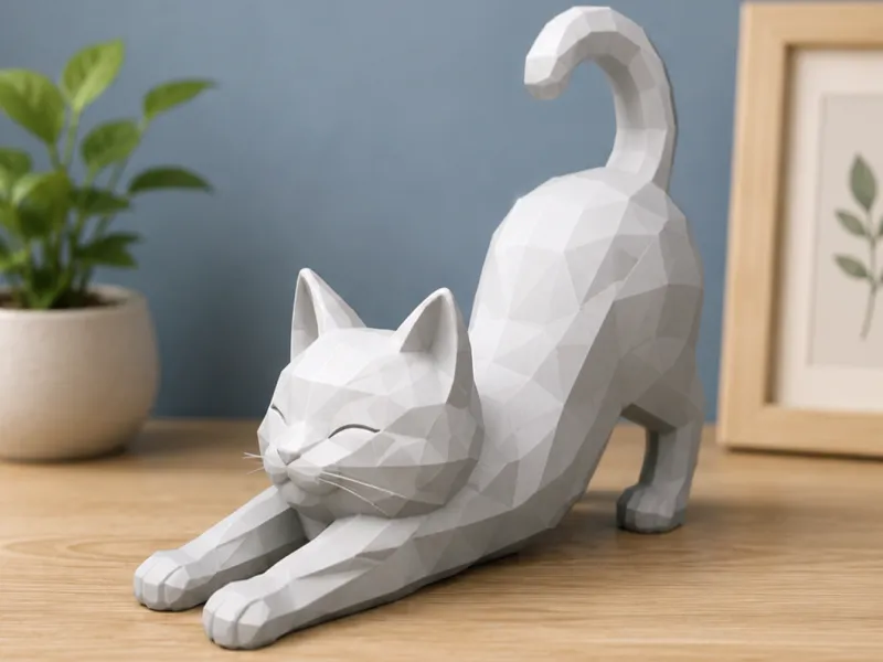 Low Poly Stretching Cat – Cute Cat Decor