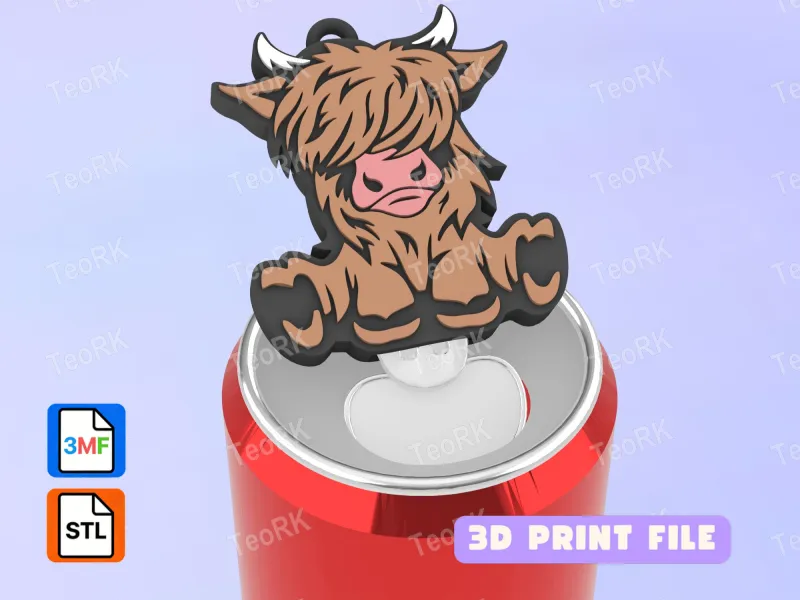 Soda Tab Opener Keychain Highland cow sitting