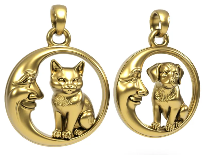 Puppy and kitty moon pendant