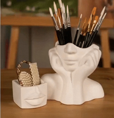 Boho Chic Cachepot Duo – Minimalist Face and Geometric Smile