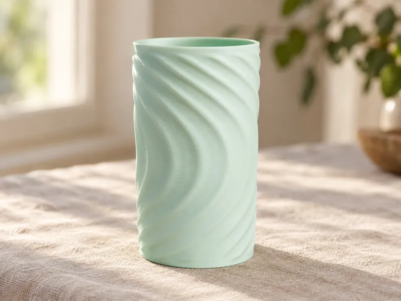 Swirled Cylindrical Vase with Vertical Ribs