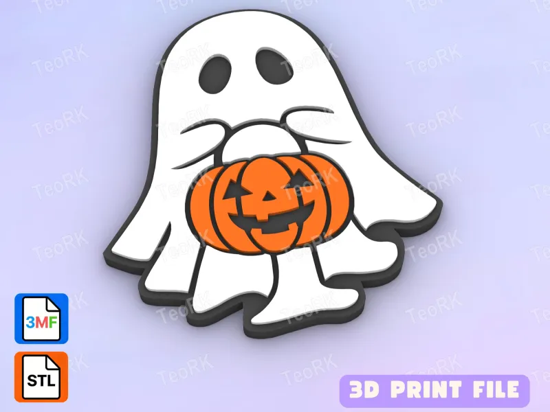 Badge Reel Topper Flat Back ghost with halloween pumpkin