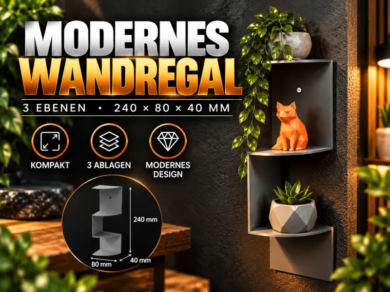 Modernes Wandregal – 3 Ebenen | 240 × 80 × 40 mm