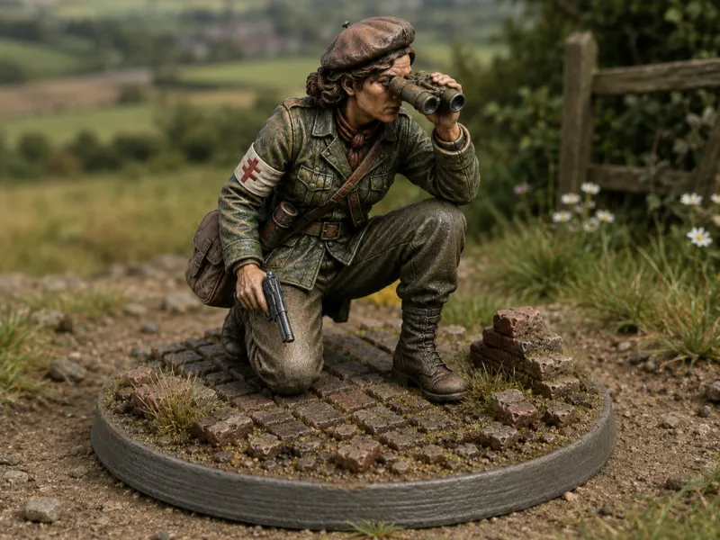 Opstandig meisje met verrekijker in 32 mm en 1/35 voor tabletop