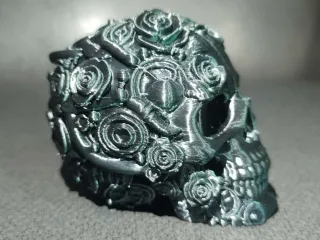 Mecha Rose Skull With Mechanical Plates And Floral Details