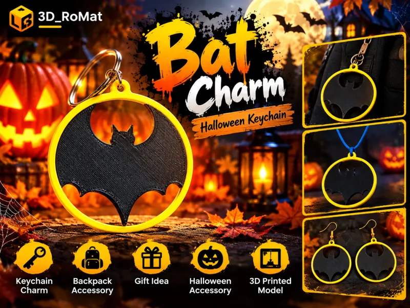 Colgante de Murciélago — Llavero de Halloween | 3D_RoMat