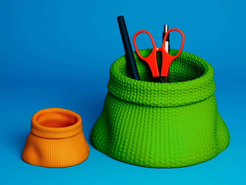 Realistic Knitted Bag - Textured Desk Organizer