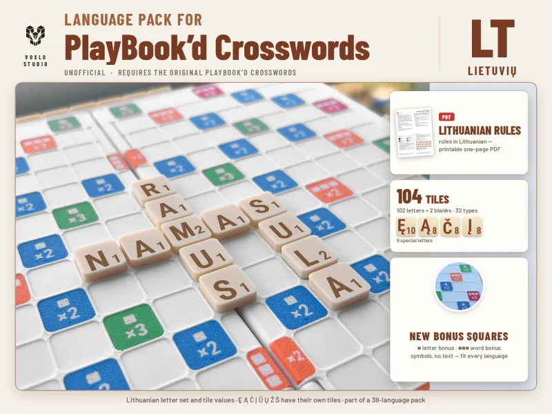 PlayBook'd Crosswords Lithuanian Tiles (Lietuvių) Unofficial