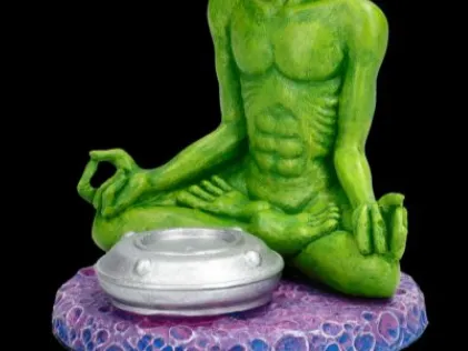 Stylized Meditating Green Alien Incense Burner