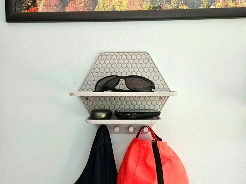 Modern wall shelf with hooks