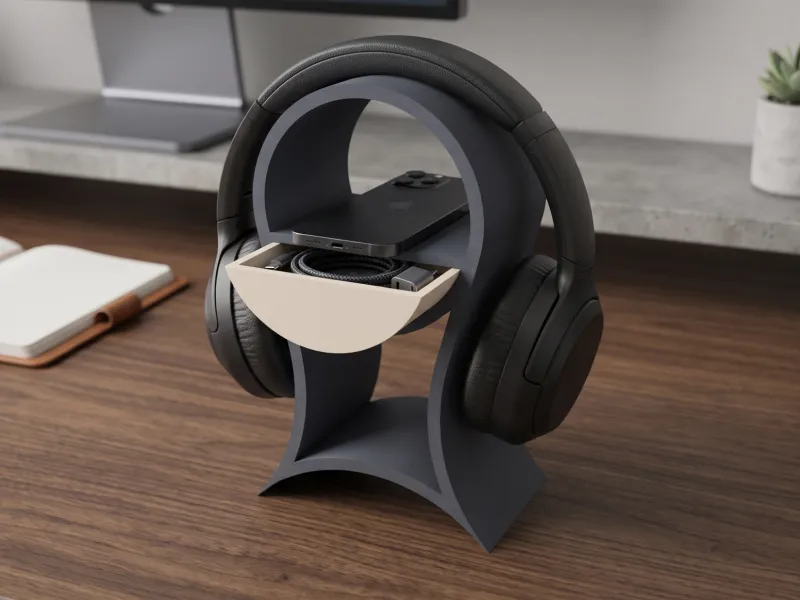 Soporte minimalista para auriculares - Soporte para teléfono y cajón de almacenamiento