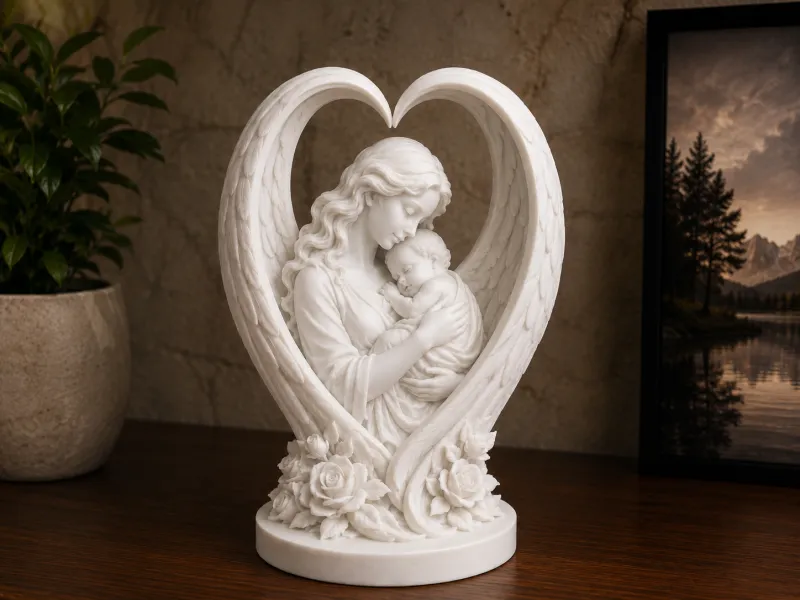 Mãe e Bebê Anjo - Escultura Asas do Amor