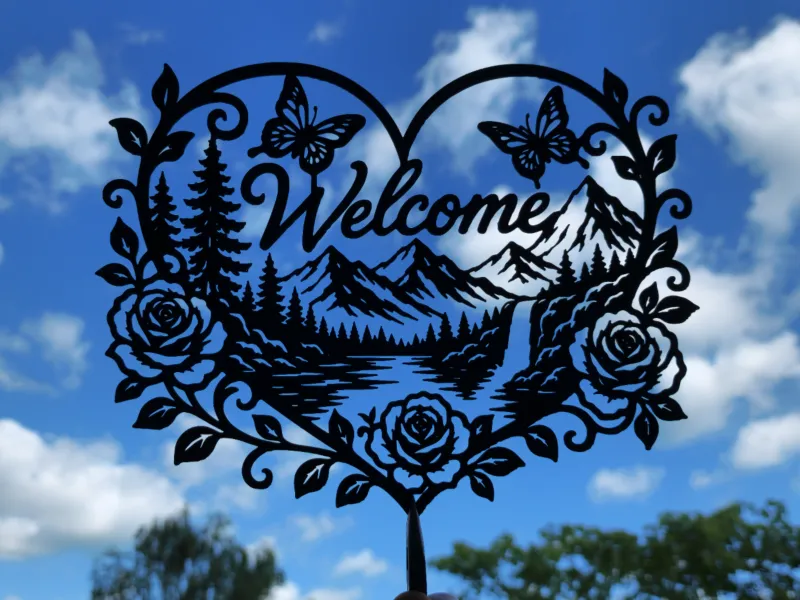 Welcome Mountain Nature Heart 2D Wall Art