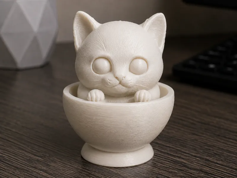Niedliche Chibi-Katze in der Teetasse Spielzeugfigur