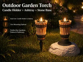 Antorcha Jardin Exterior 3-1 Portavelas+Cenicero+Base Piedra