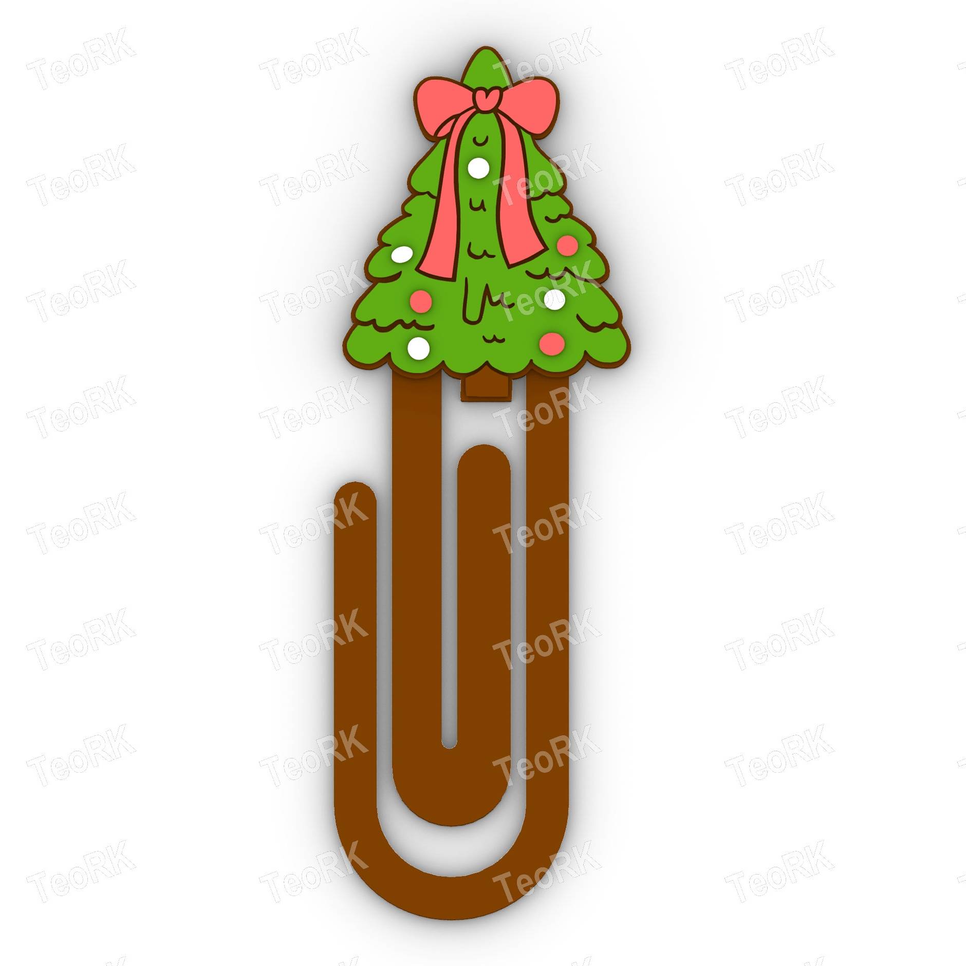 Paperclip Cute Christmas Tree with Bow - bookmark