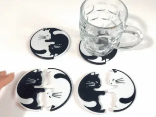 双生猫杯垫|双面猫猫咖啡杯垫